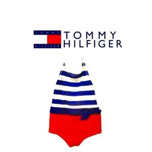 Tommy Hilfiger Baby Girls Nautical Red White Blue One Piece Swimsuit 12M